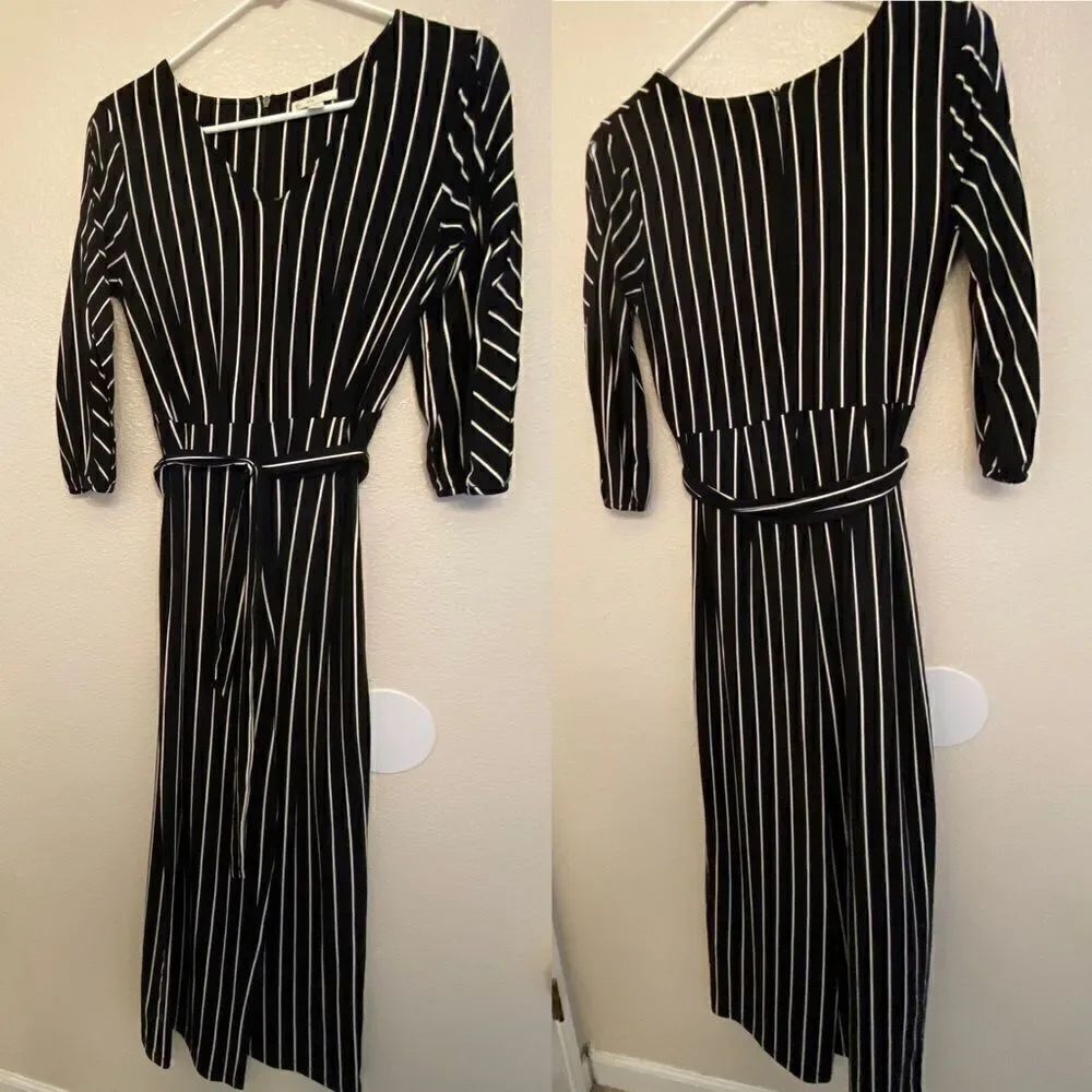 Est 1946 Black & White Striped Jumpsuit unitard cold shoulder long sleeve-xs